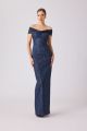 TERI JON SHIMMER JACQUARD OFF SHOULDER GOWN