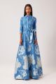 TERI JON EMBOSSED FLORAL SHIRT WAIST GOWN