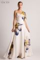 TERI JON DRAPED FLORAL GOWN