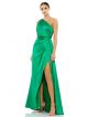 MAC DUGGAL GATHERED ONE SHOULDER SATIN WRAP GOWN