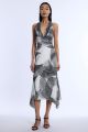 BCBGMAXAZRIA PRINTED COWL HALTER DRESS