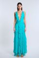 BCBGMAXAZRIA RUFFLE HALTER CHIFFON GOWN