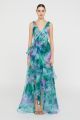 THEIA KAREN ORGANZA V NECK GOWN