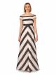 ADRIANNA PAPELL OFF SHOULDER STRIPE GOWN