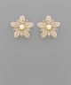 GS PAVE & PEARL FLOWER EARRING