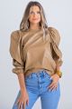 KARLIE FAUX LEATHER PUFF SLEEVED TOP