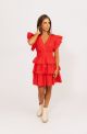 KARLIE SOLID WRAP RUFFLE BOTTOM DRESS