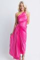 KARLIE SATIN ONE SHOULDER PLEAT MAXI DRESS