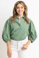 KARLIE SOLID POPLIN BUTTON TOP