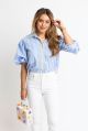 KARLIE STRIPE POPLIN RIC-RAC TRIM PUFF SLV TOP
