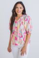 KARLIE ABSTRACT SWIRL POPLIN VNECK PUFF SLEEVE TOP