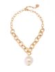 ZENZII OVAL LINK PEARL CHARM COLLAR NECKLACE