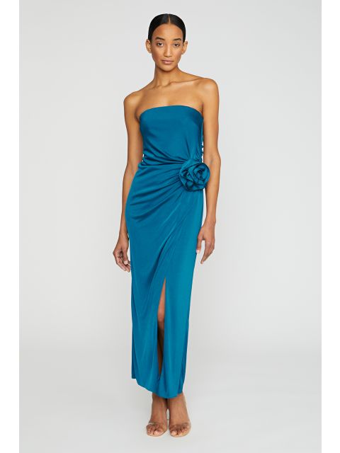 MONIQUE LHUILLIER CORINNE STRAPLESS MIDI DRESS