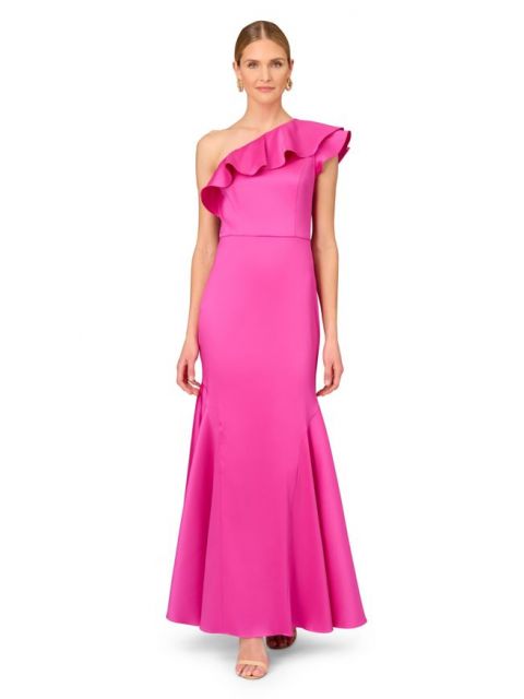 AIDAN MATTOX RUFFLE ONE SHOULDER GOWN